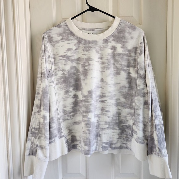 Athleta Sweaters - Athleta Farallon Sweatshirt 1X Inversion Gray White Tie Dye Crew Neck Pullover